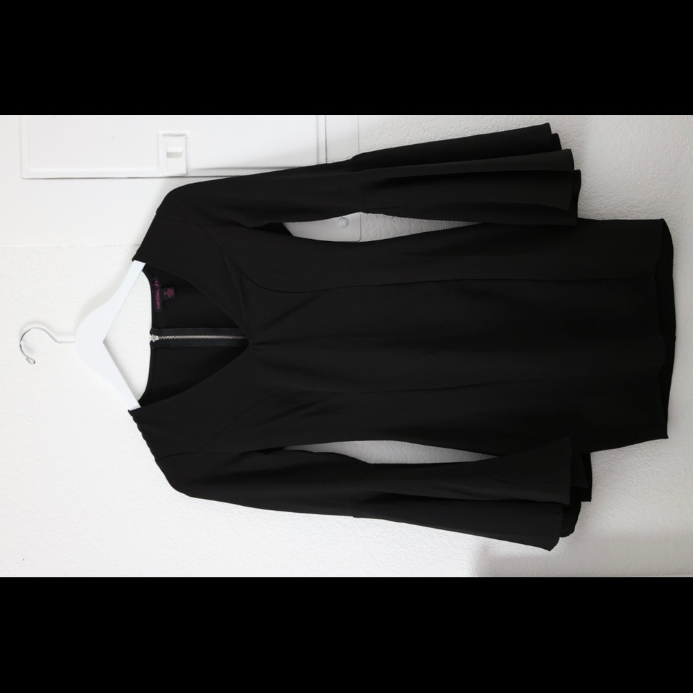 V Neck Black Bell Sleeve Dress